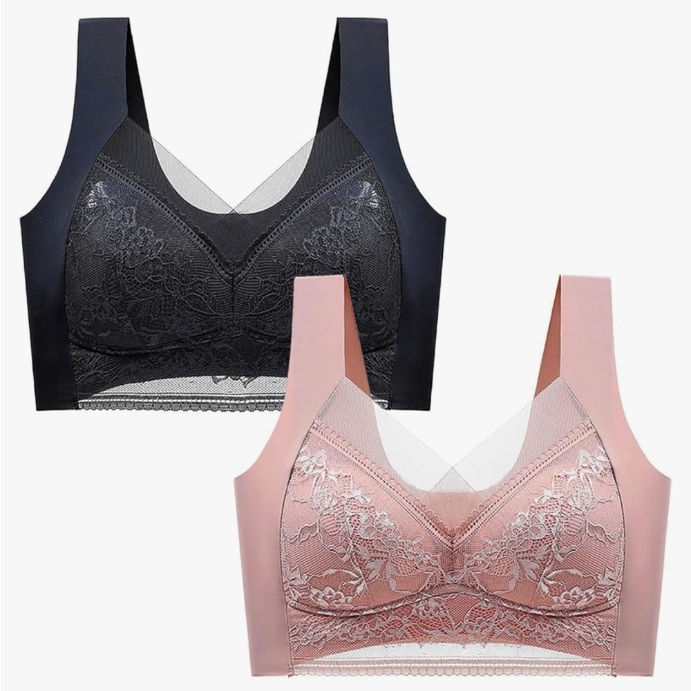 2 NWOT Seamless Lace Bras Sports, Solid Push Up Wireless Bras